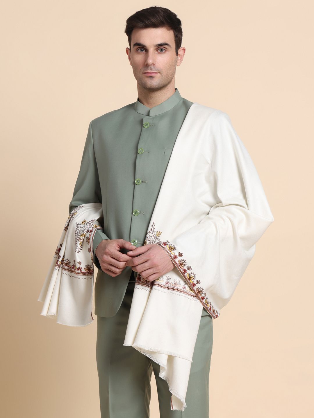 GREEN AGRITECH Cashmere Embroidered Men Shawl