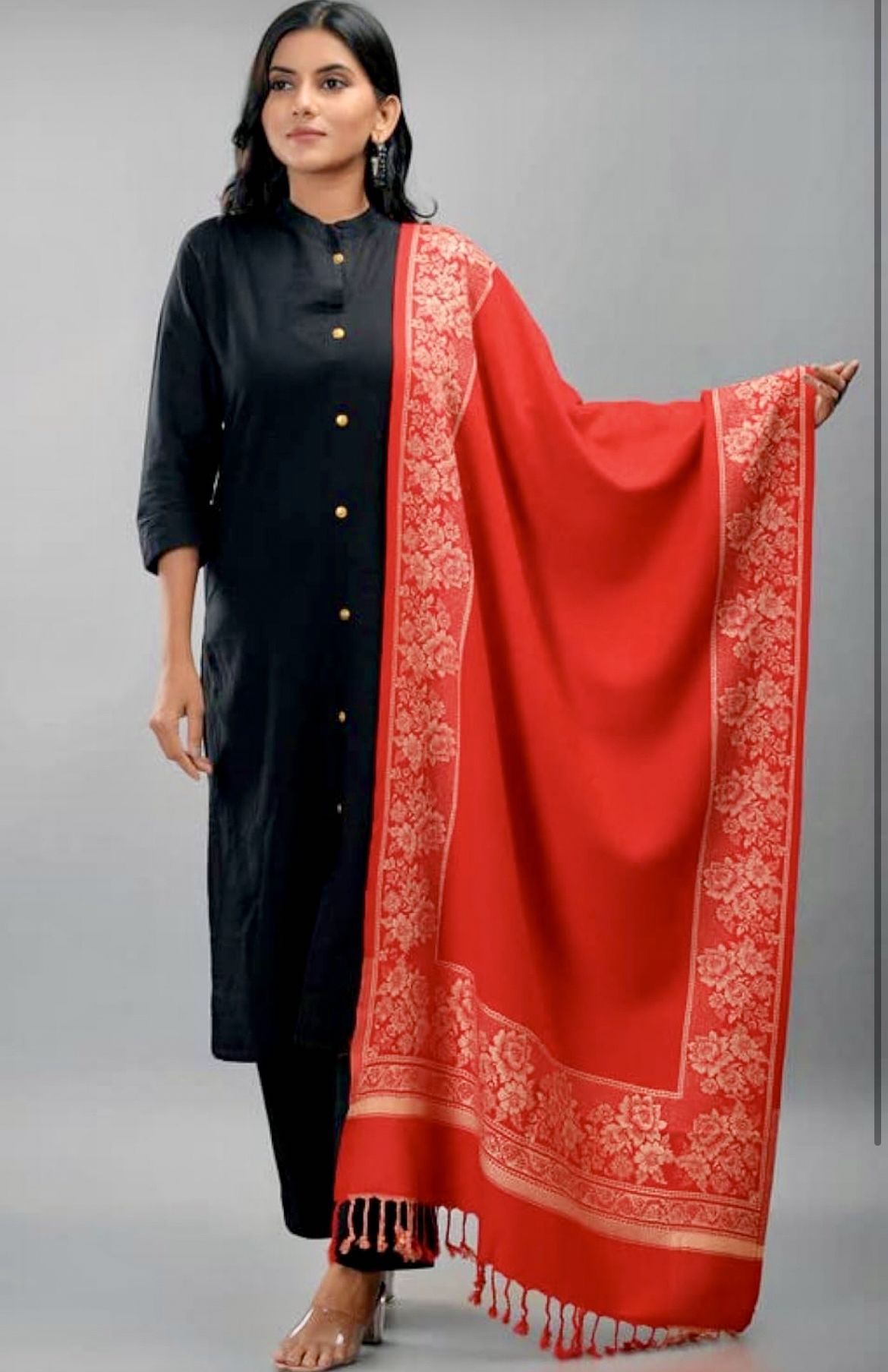 vss collection Pashmina, Wool Embroidered, Solid, Self Design Women, Men Shawl-picture-23