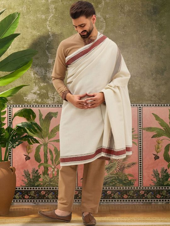 Sangria Poly Wool Woven Men Shawl-image-1