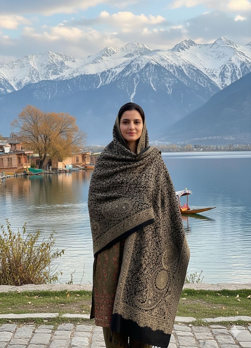 The Kashmirwalla Poly Wool Floral Print Women, Men Shawl-picture-30