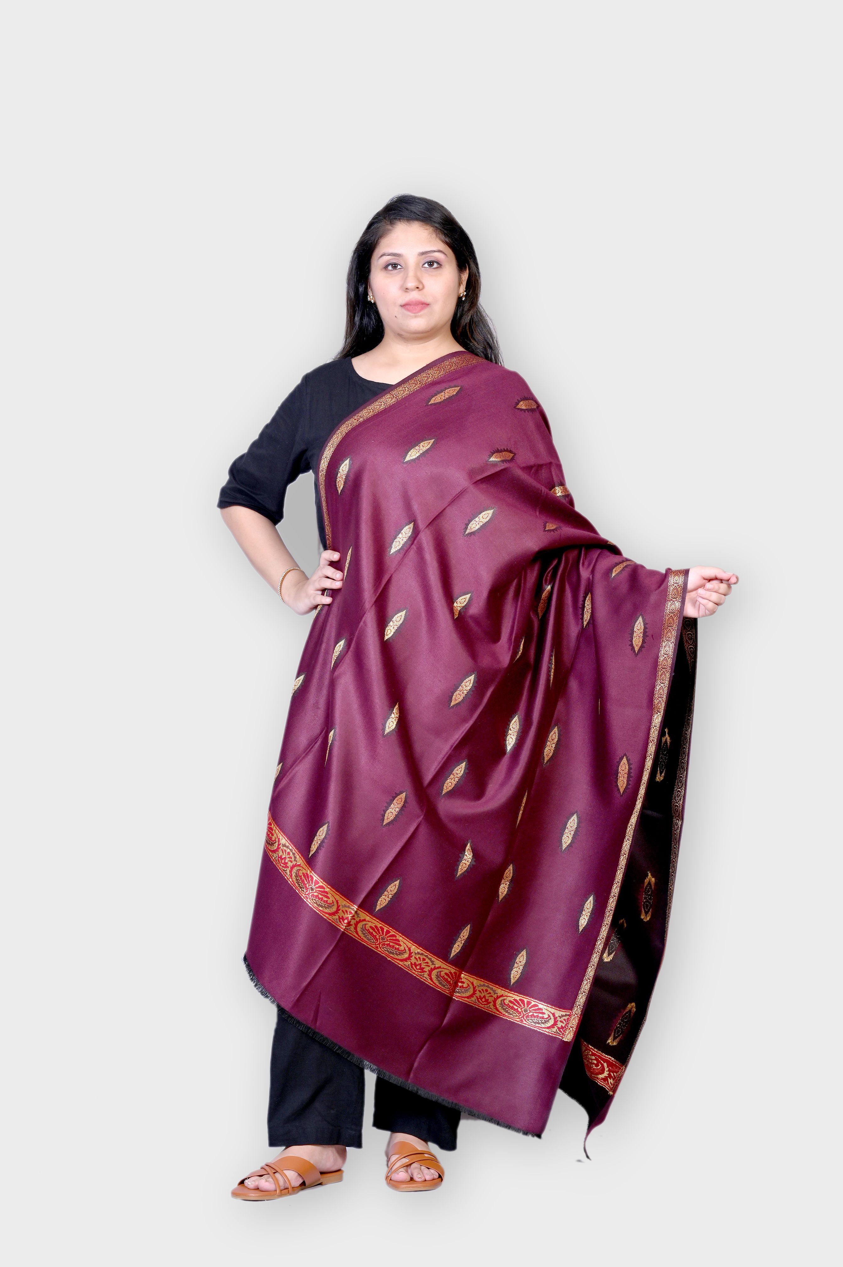 Allure Motifs Polyester Wool Blend Woven Men, Women Shawl-picture-26