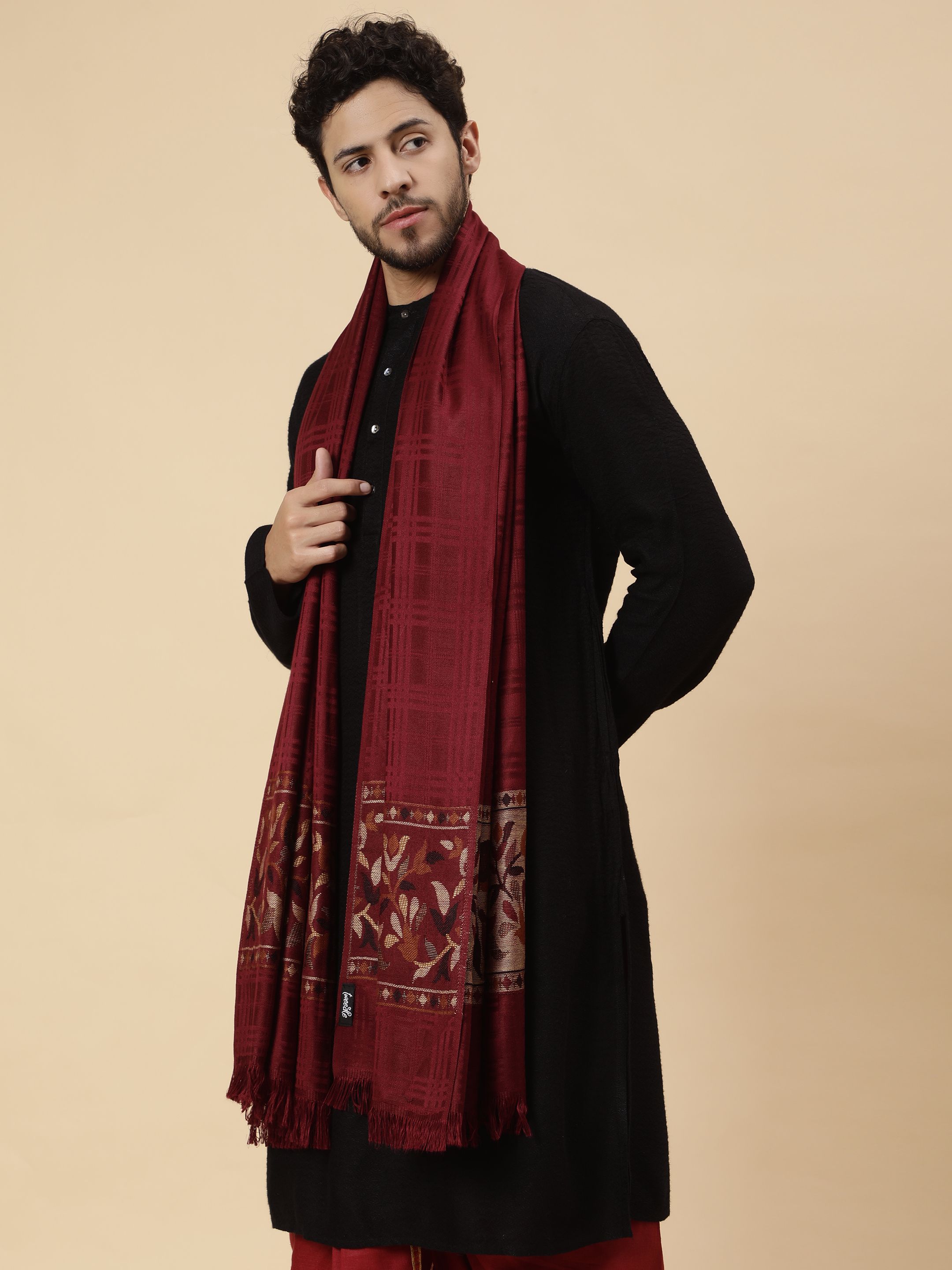 Tweedle Acrylic Paisley Men Shawl-image-43
