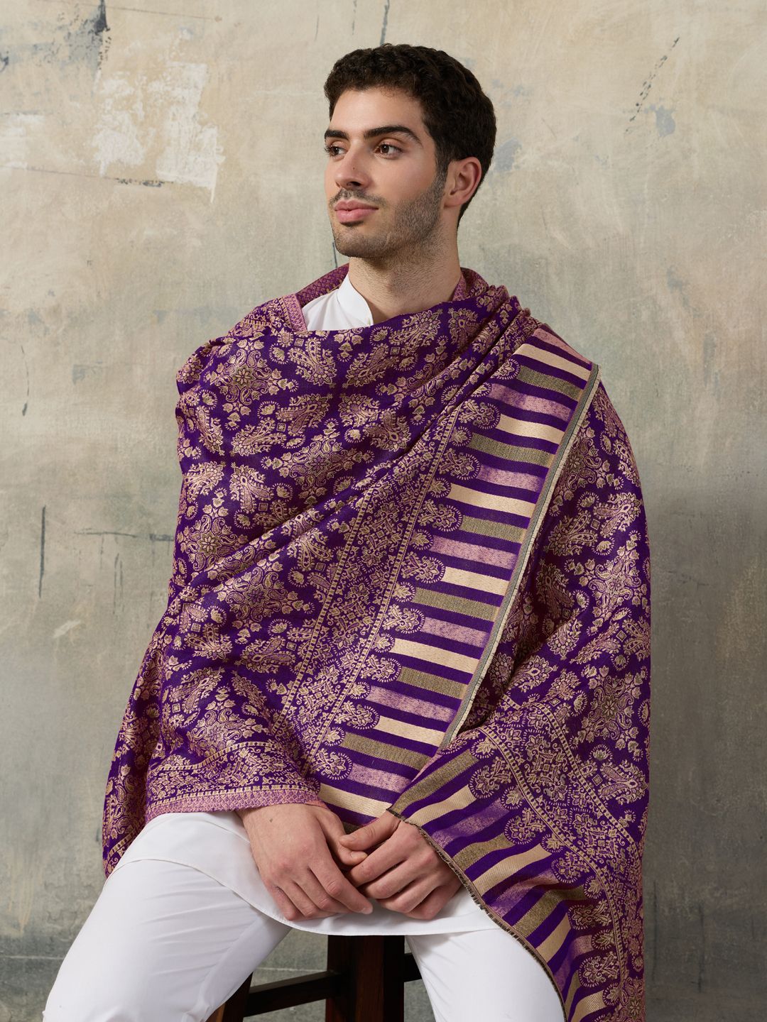 GREEN AGRITECH Polyester Wool Blend Woven, Self Design Men Shawl