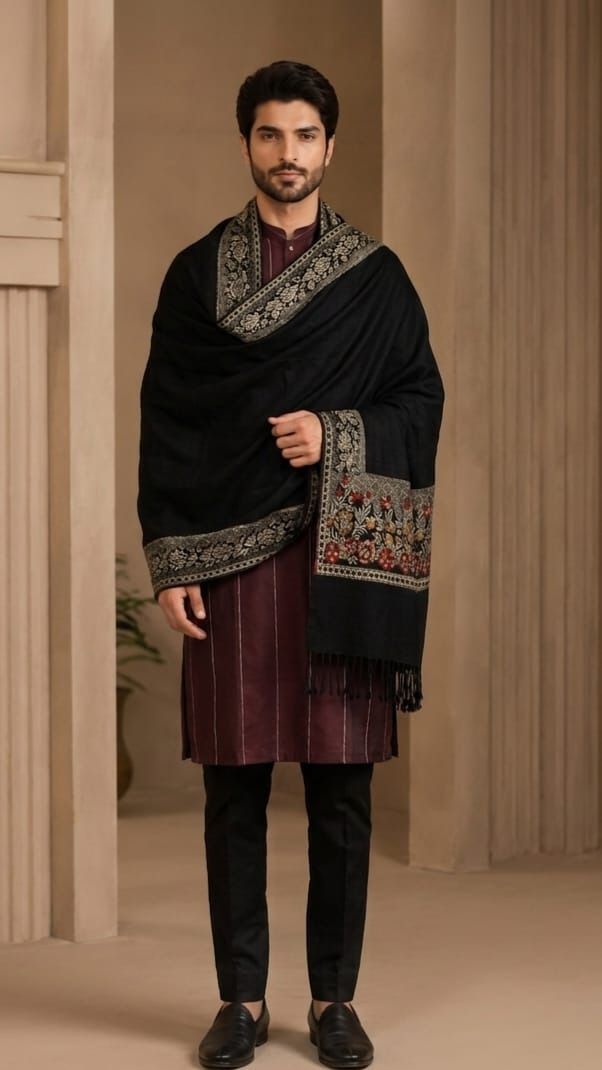 INFIUS CEREBRO Acrylic Embroidered Men Shawl-image-10