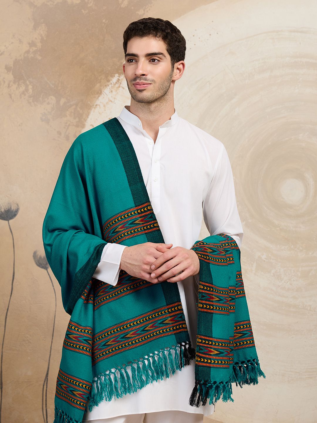GREEN AGRITECH Acrylic, Wool Woven, Self Design Men Shawl-image-38