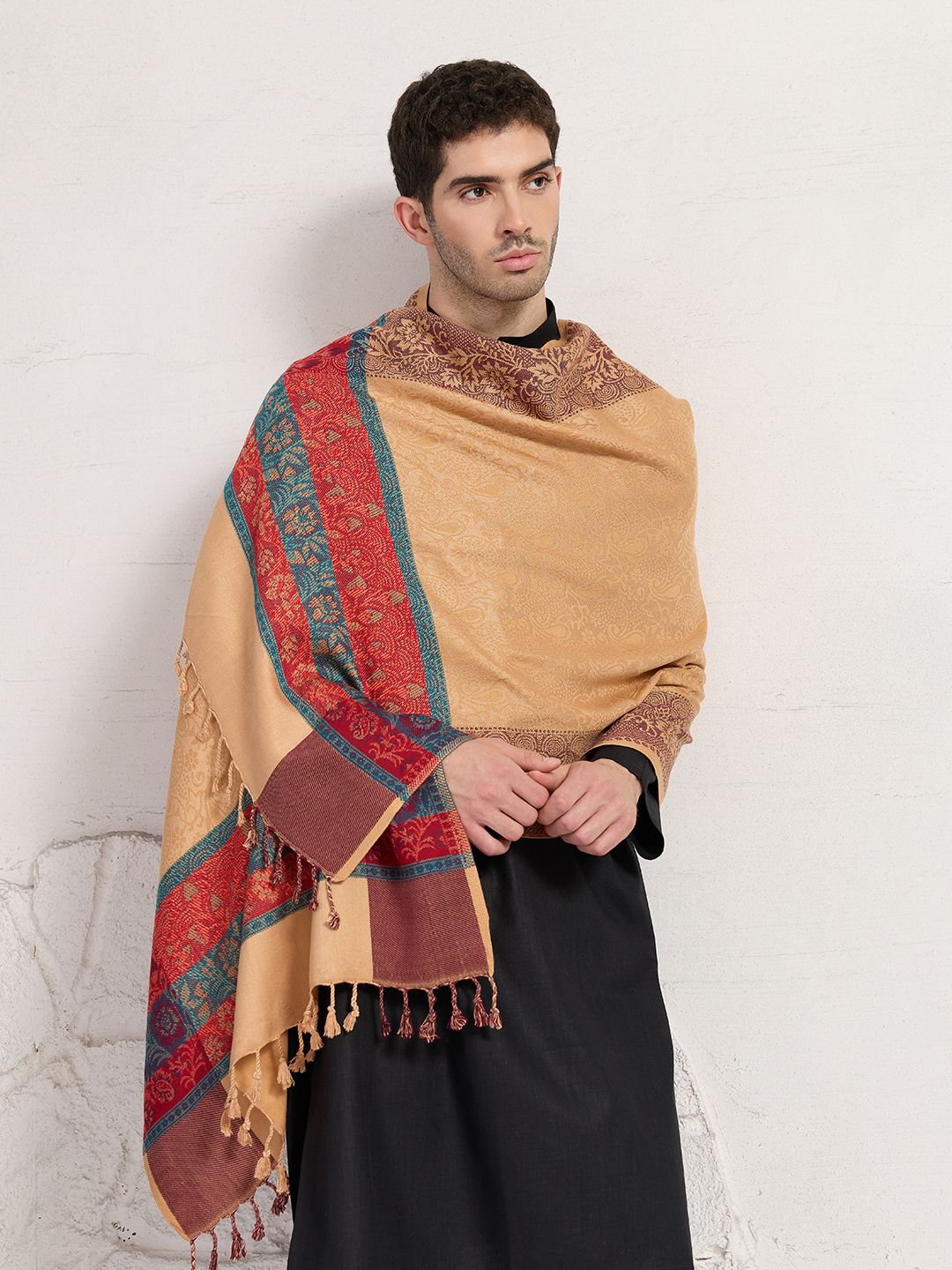 GREEN AGRITECH Viscose, Pashmina Woven, Self Design Men Shawl