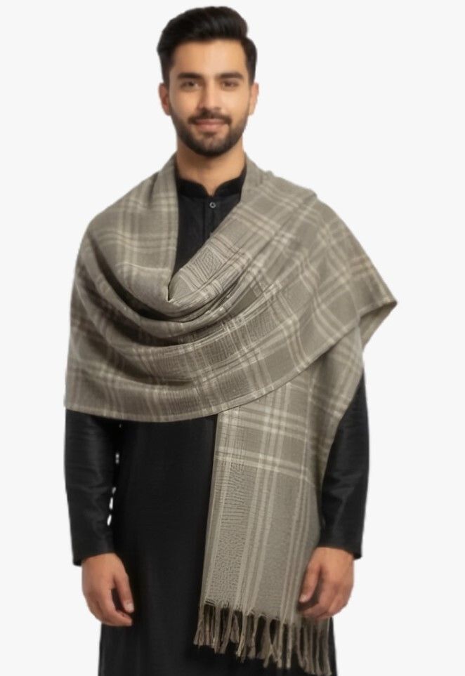 Hellknit Wool Checkered Men Shawl-picture-31