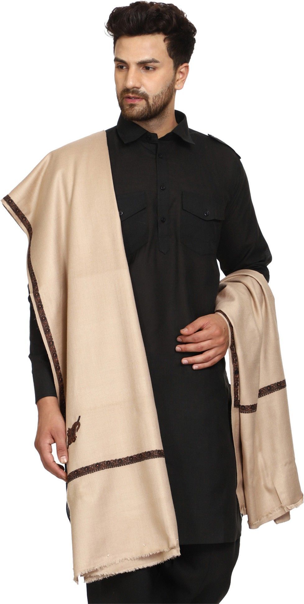 KASHMIRI TREND Wool Solid, Striped Men Shawl-picture-14