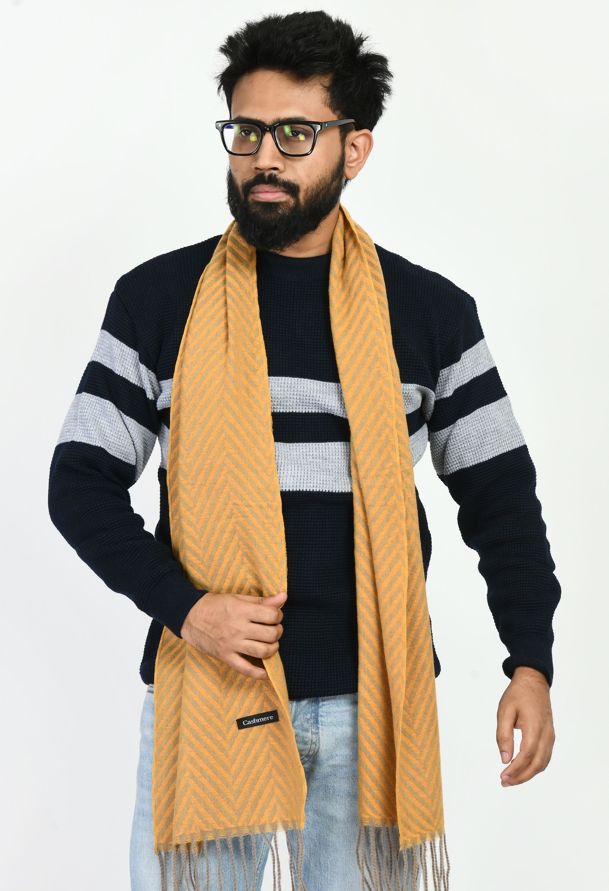 life and style Striped Wool Blend Men Yellow Scarf-picture-32