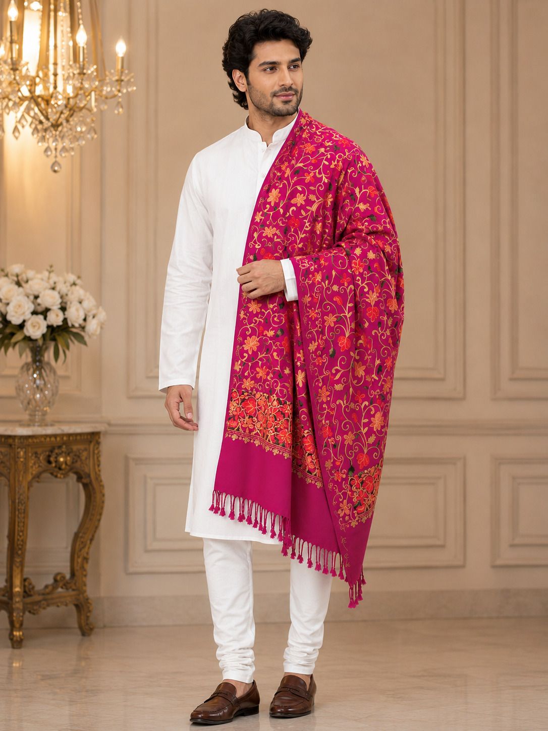 GK VILLA Polyester Wool Blend, Acrylic Embroidered Men Shawl-image-13
