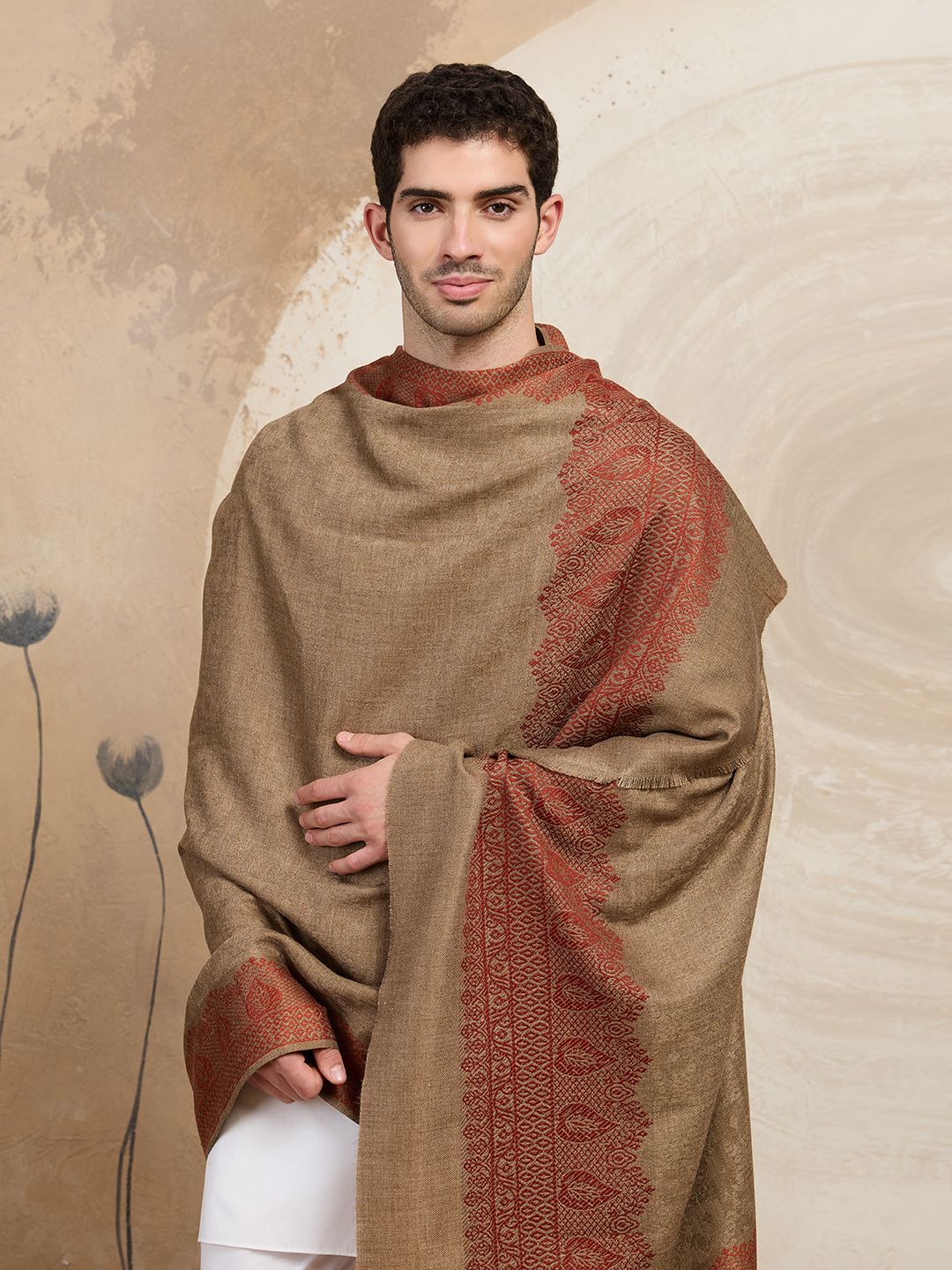 GREEN AGRITECH Polyester Wool Blend Woven, Self Design Men Shawl