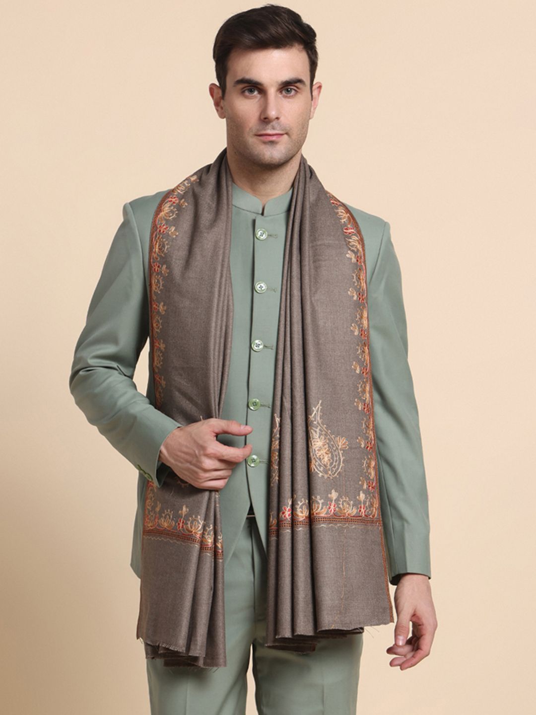 GREEN AGRITECH Cashmere Embroidered Men Shawl-image-40