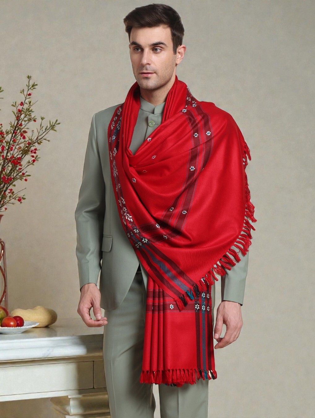 GREEN AGRITECH Viscose, Pashmina Woven, Self Design Men Shawl