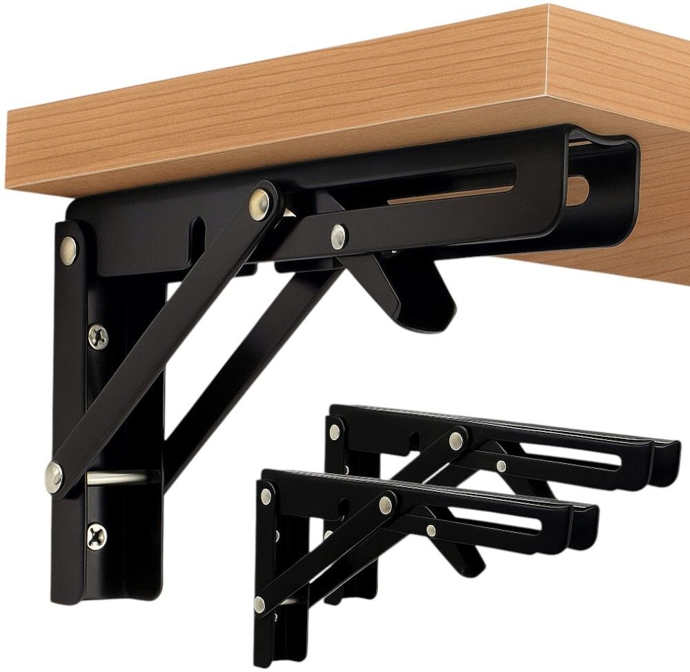 mohak Folding Shelf Brackets Heavy Duty Stainless Steel Collapsible DIY Wall Mounted 30 Cm Shelf Bracket-picture-10