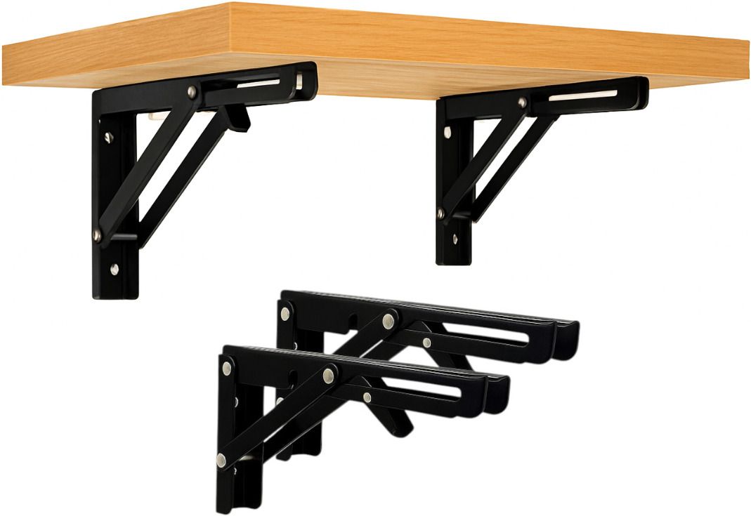 sochep Heavy Duty Folding Shelf Brackets DIY Wall Mount Metal Collapsible Shelf Support 30cm Shelf Bracket-picture-29