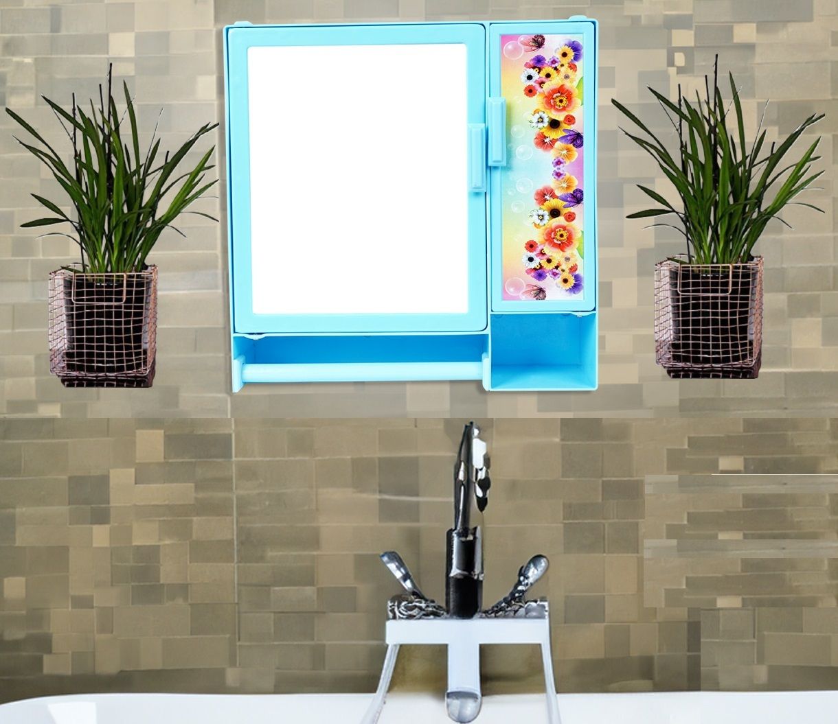 Blue SMALL DOUBLE DOOR Mirror Storage Wall Cabinet for Bathroom Home Organiser SKY BLUE COLOR, Wall Hung Box with Mirror, SMALL SIZE, Multiuse Multipurpose Shelf Bracket-image-33