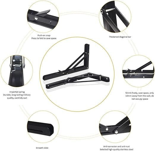 rh mall Shelf_Brackets_57 12, Folding Shelf Bracket 12 Inch, 2 Pcs, Max Load 200KG(Black) Shelf Bracket image 1