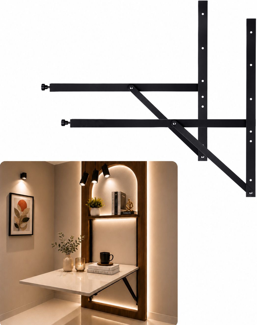shilpind Space-Saving Folding Dining Table Brackets 2 seat Wall Mount Collapsible Hinges 2 FT Shelf Bracket-picture-36