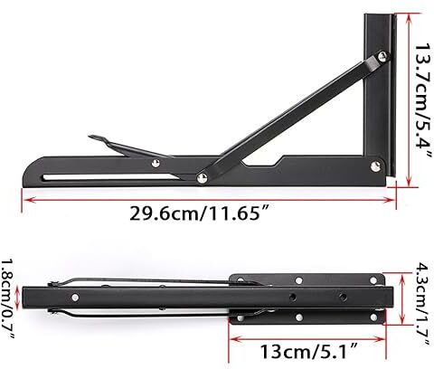 rh mall Shelf_Brackets_97 12, Folding Shelf Bracket 12 Inch, 2 Pcs, Max Load 200KG(Black) Shelf Bracket image 1