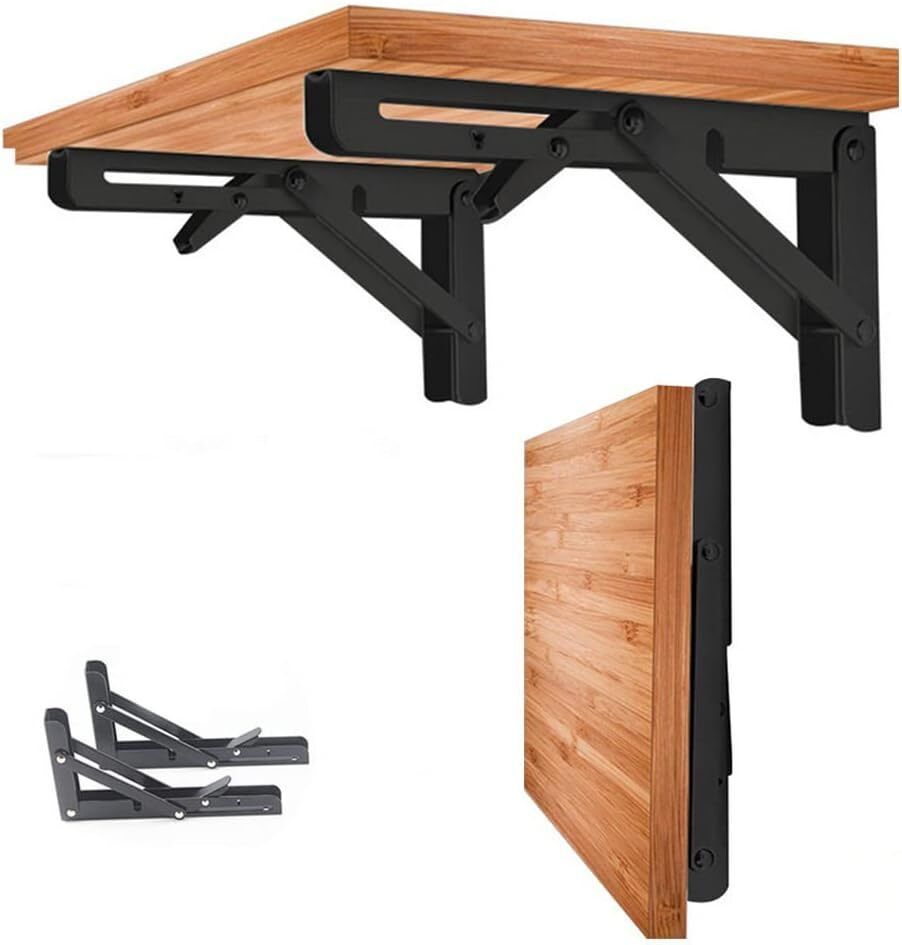 Black Folding Shelf Brackets, Heavy Duty DIY Wall Mounted Shelf Bracket 12 inch Shelf Bracket-image-35
