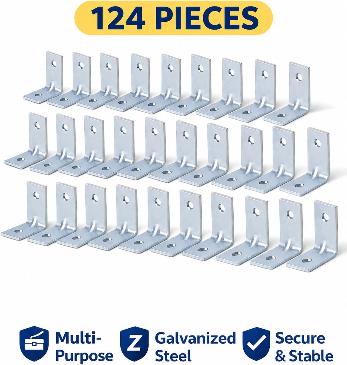 elanith 124PCS-Galvanized-L-Bracket-90Degree 25X25 MM Shelf Bracket-picture-29