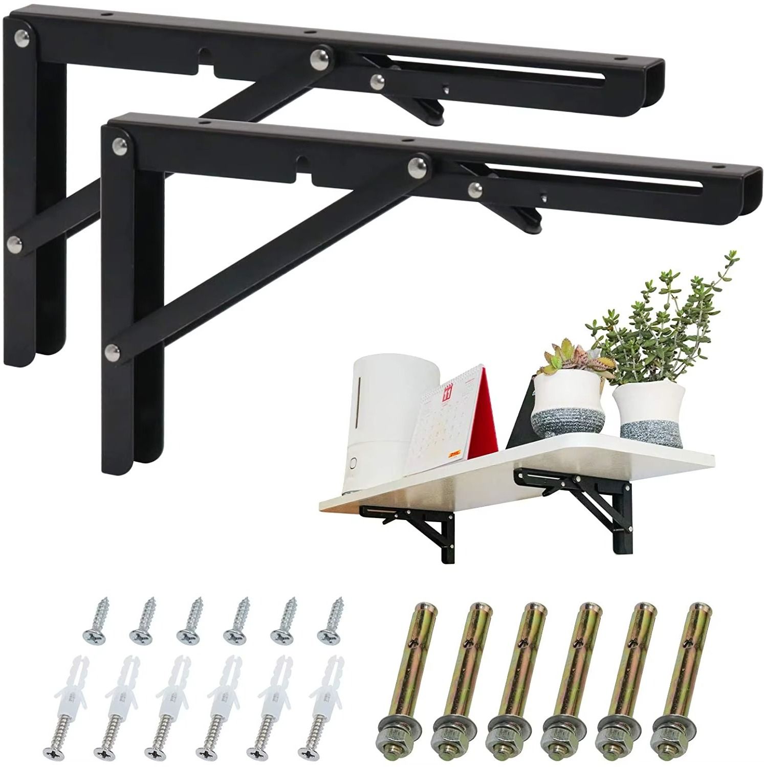 Folding Shelf Bracket Heavy Duty Wall Mount Table Support Black 12 Inch Shelf Bracket-image-11