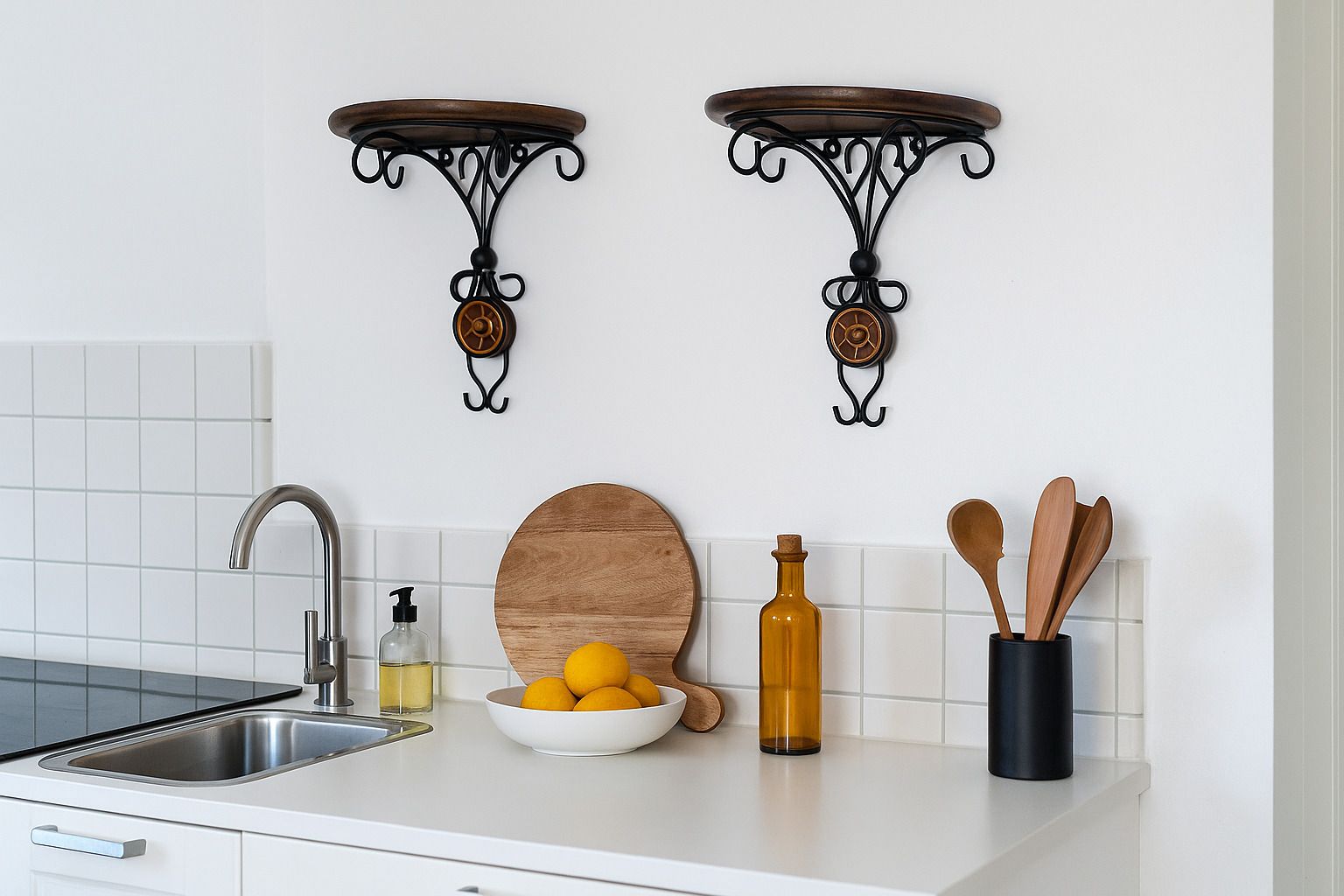 viapradhan Traditional Iron & Wooden Wall Shelf Pair 24 Shelf Bracket-picture-38