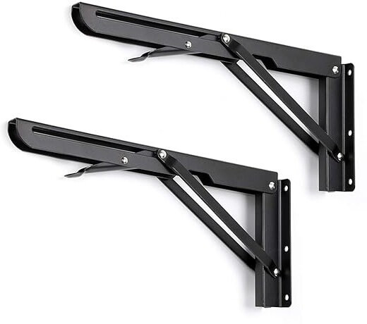 rh mall Shelf_Brackets_01 12, Folding Shelf Bracket 12 Inch, 2 Pcs, Max Load 200KG(Black) Shelf Bracket image 1