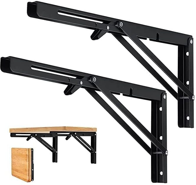 sk soppy Folding Shelf Brackets, Heavy Duty Collapsible Shelf Bracket, Black(40cm) 40 Shelf Bracket image 1