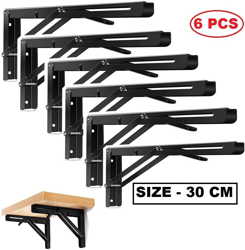 12 inch 3 Pair - Heavy Duty Folding Shelf Brackets, Wall Mounted Space Saver, 30 CM Shelf Bracket-image-47