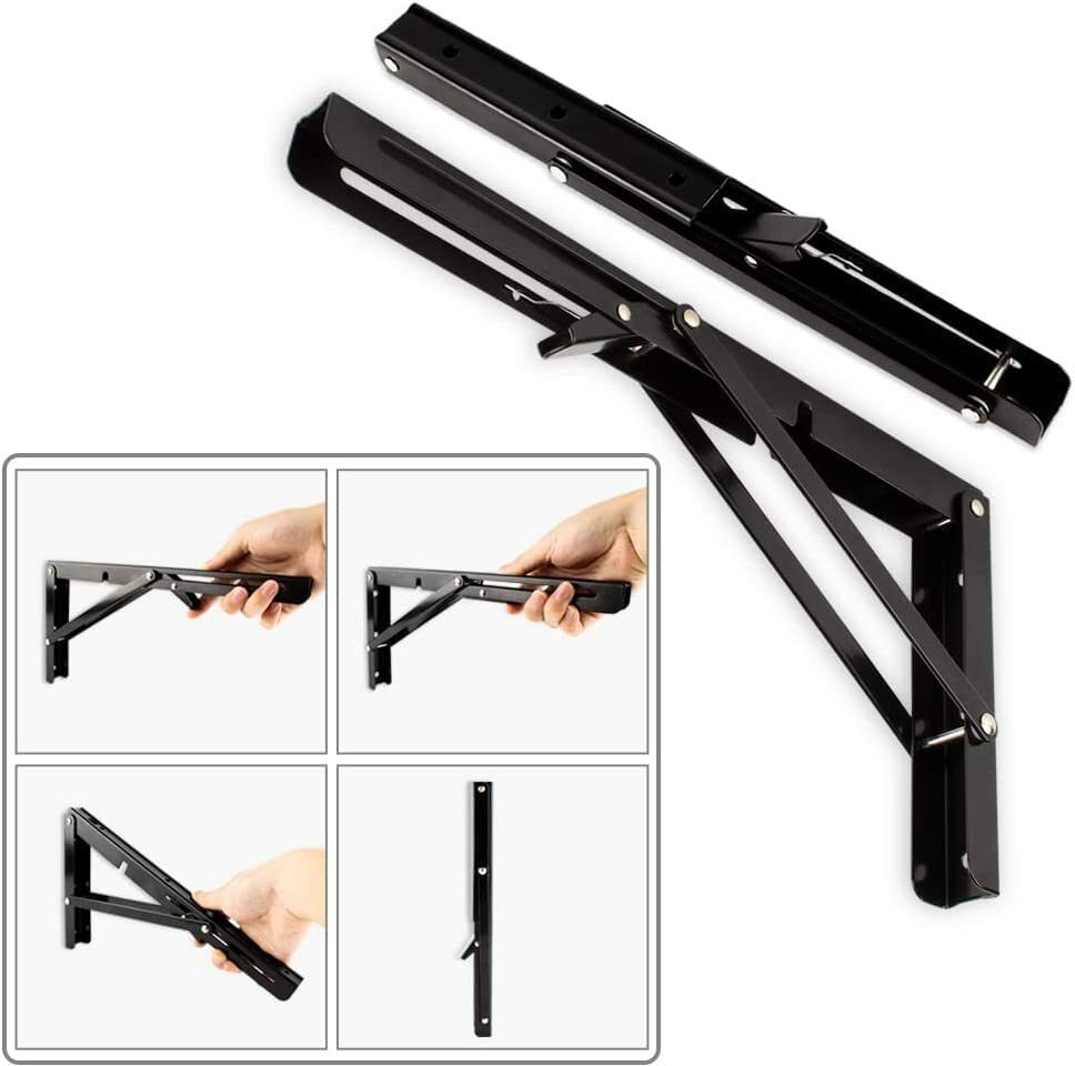 Folding Shelf Brackets-Heavy Duty Metal Collapsible Shelf Bracket 1 Pair 12inch Shelf Bracket