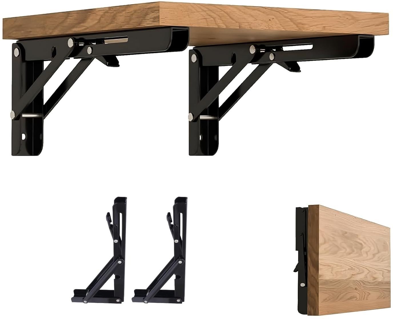 deoxys Folding Shelf Brackets - Heavy Duty Metal Collapsible Shelf Bracket 12 inch Shelf Bracket-picture-16