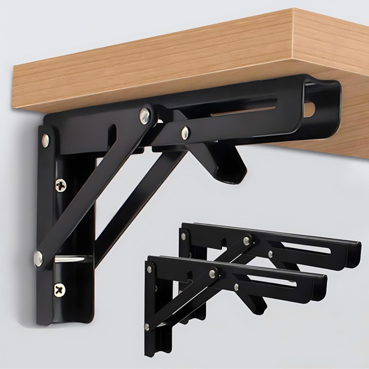 mantus Heavy Duty Folding Shelf Brackets, Collapsible Metal L Bracket Set for (1 pair) 20cm Shelf Bracket-picture-30