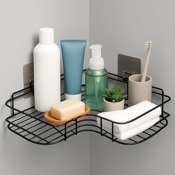 seltens Corner Bathroom Shelf Wall Mounted| Metal Bathroom Organizer Rack|Rust Resistant 22cm*22cm*6cm Shelf Bracket-picture-33