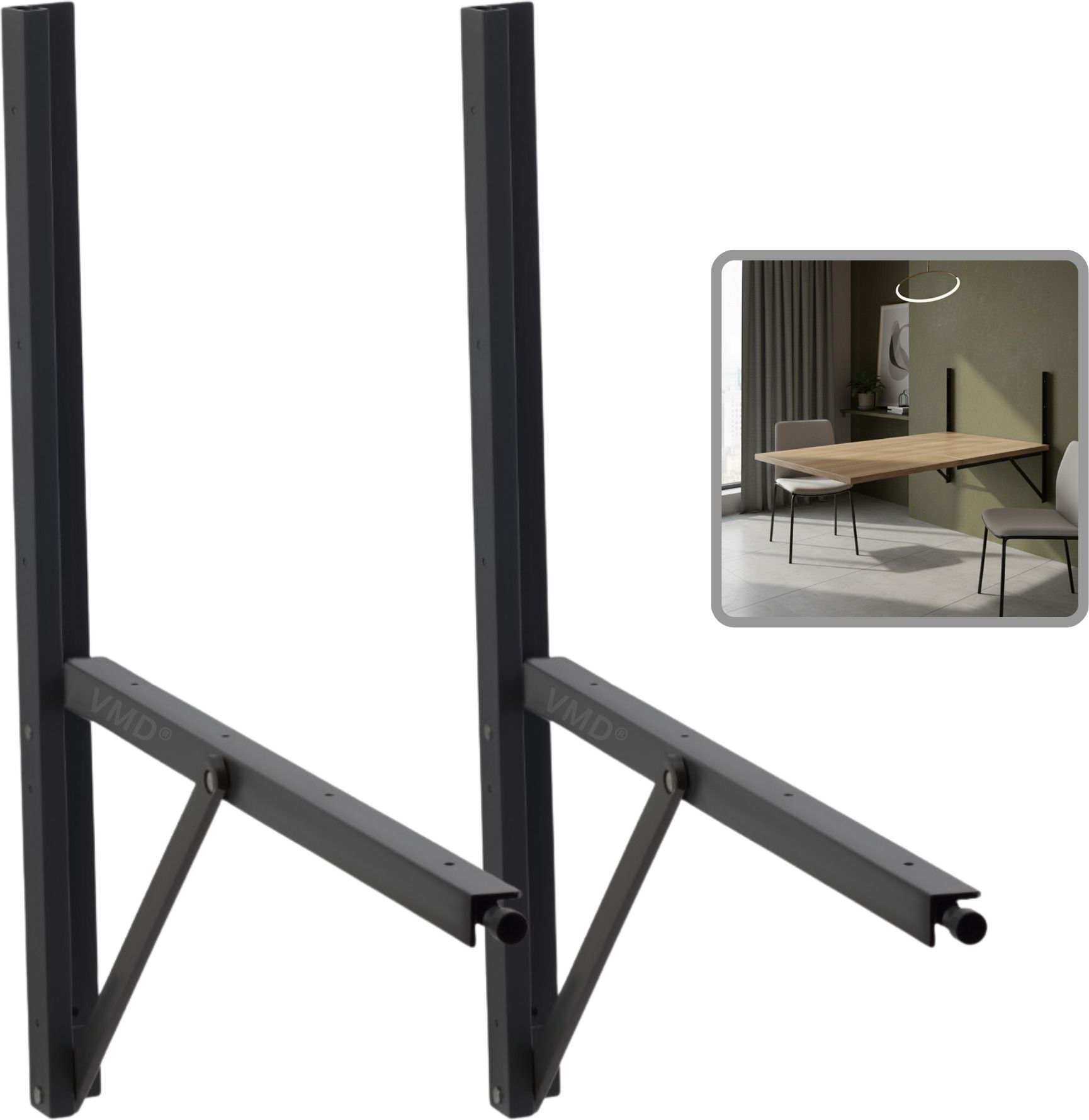 Space-Saving Folding Dining Table Brackets 2 seat Wall Mount Collapsible Hinges 2 FT Shelf Bracket-image-3