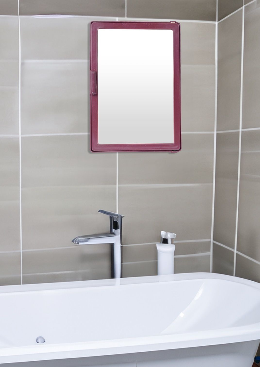 Burgandy SMALL MINI Mirror Storage Wall Cabinet for Bathroom Medicines Makeup MAROON COLOR, Wall Hung Box with Mirror, SMALL SIZE, Multiuse Multipurpose Shelf Bracket-image-6