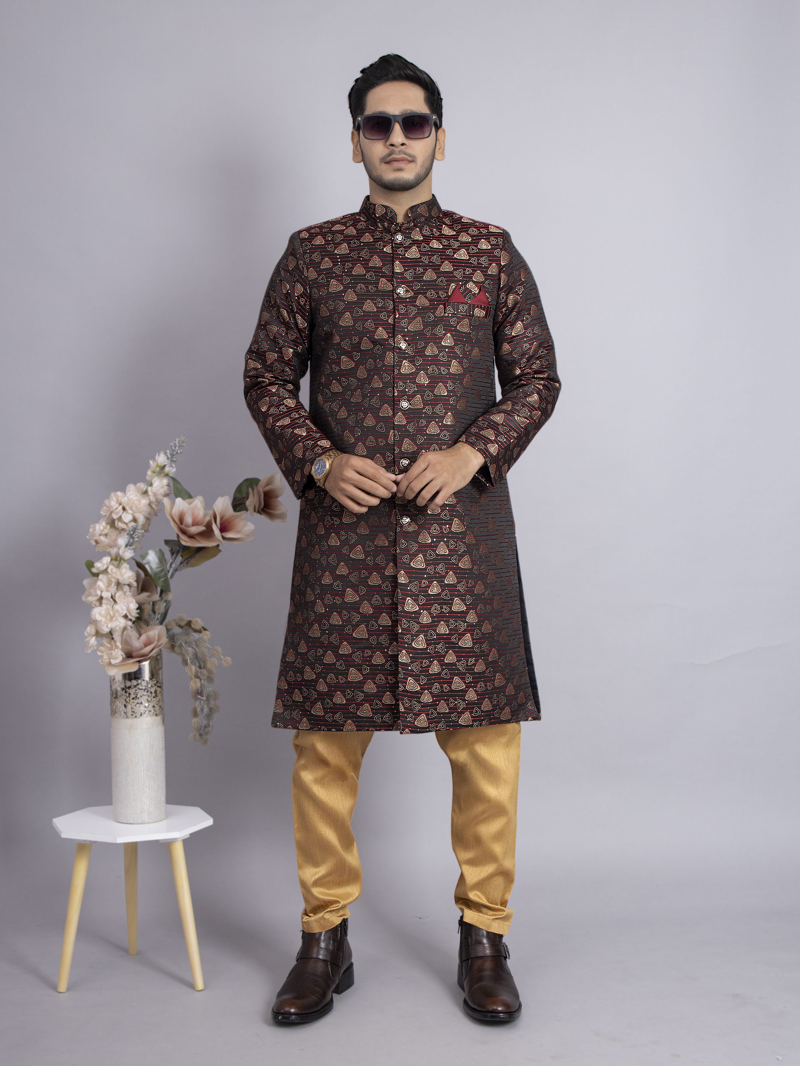 Brand Boy Self Design Sherwani
