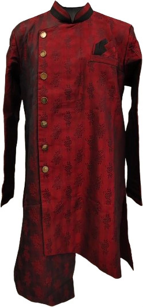 Desi Butik DesiButik Men's Red Silk Blend Luxurious Sherwani with Pant DBOS1067 Embellished Sherwani-image-9