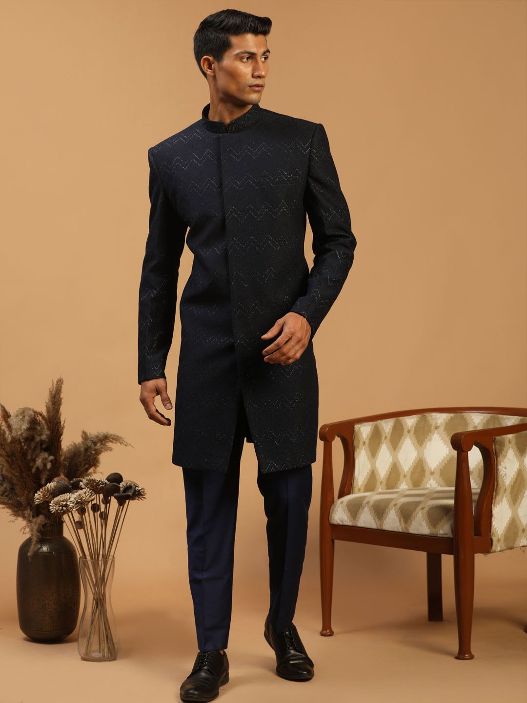 VASTRAMAY Self Design, Woven Sherwani-image-13