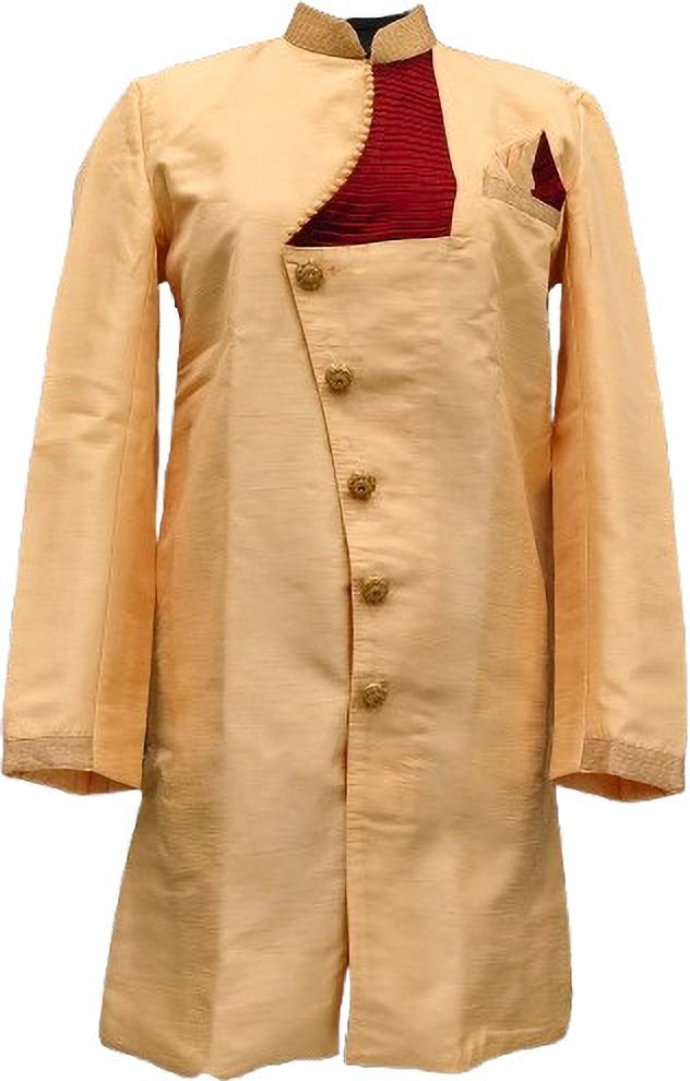 Desi Butik DesiButik Men's Orange Silk Blend Majestic Sherwani with Pant DBOS1077 Solid Sherwani-picture-10