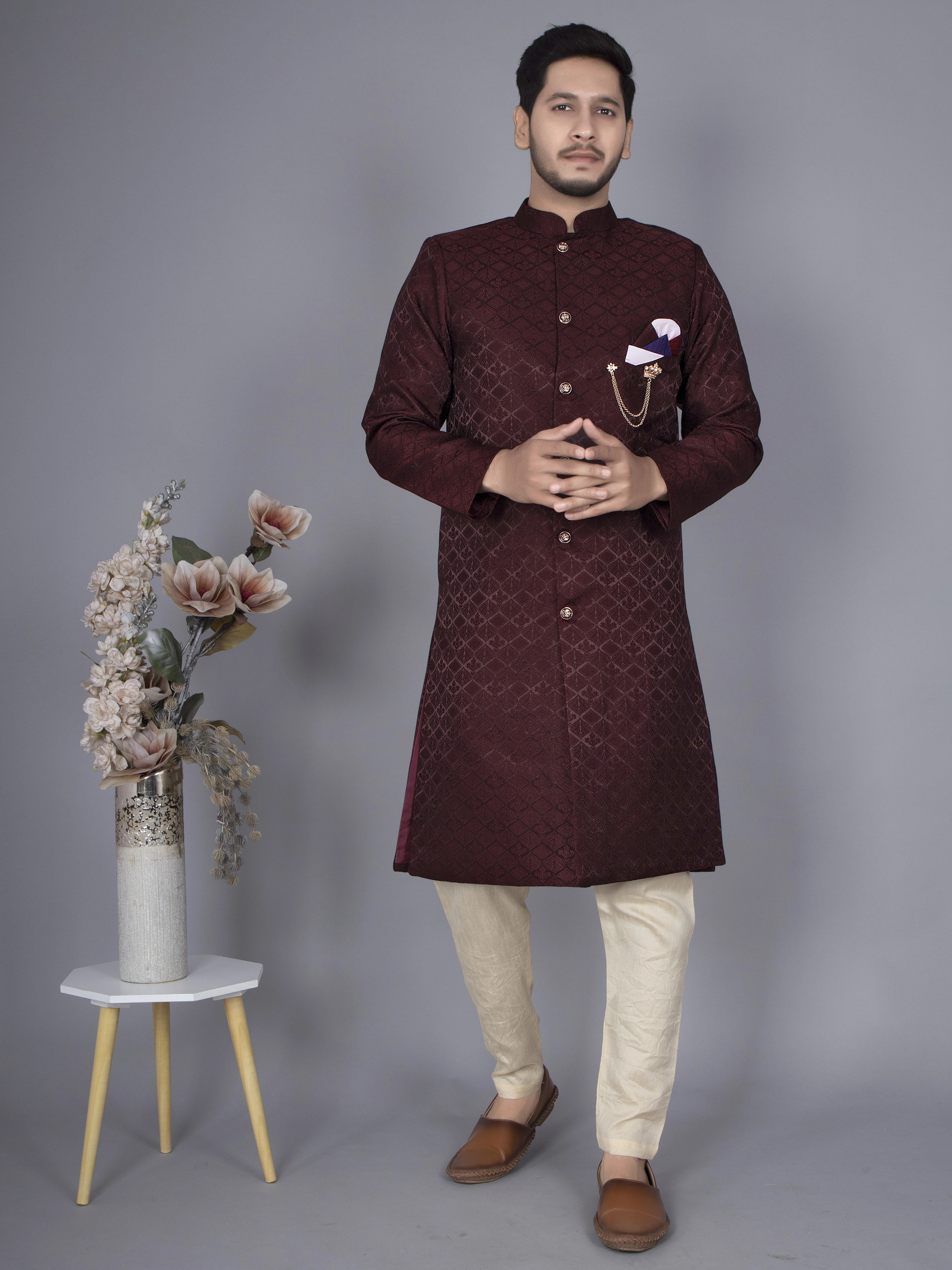 Ethzy Self Design Sherwani-image-43