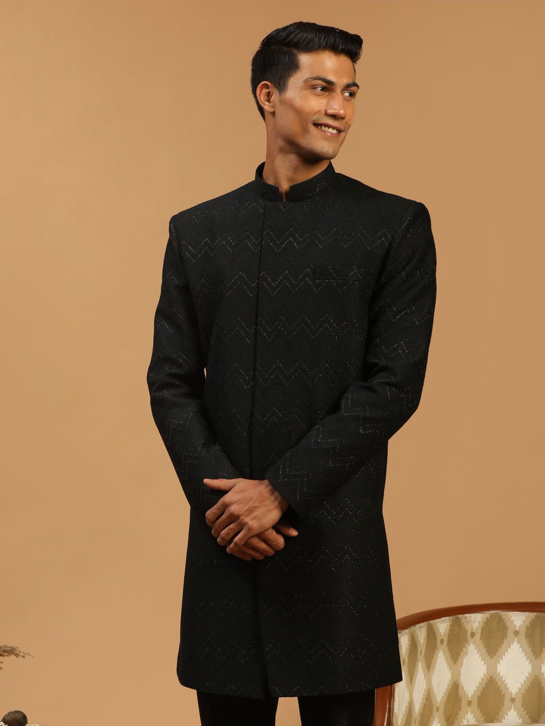 VASTRAMAY Self Design, Woven Sherwani-image-41