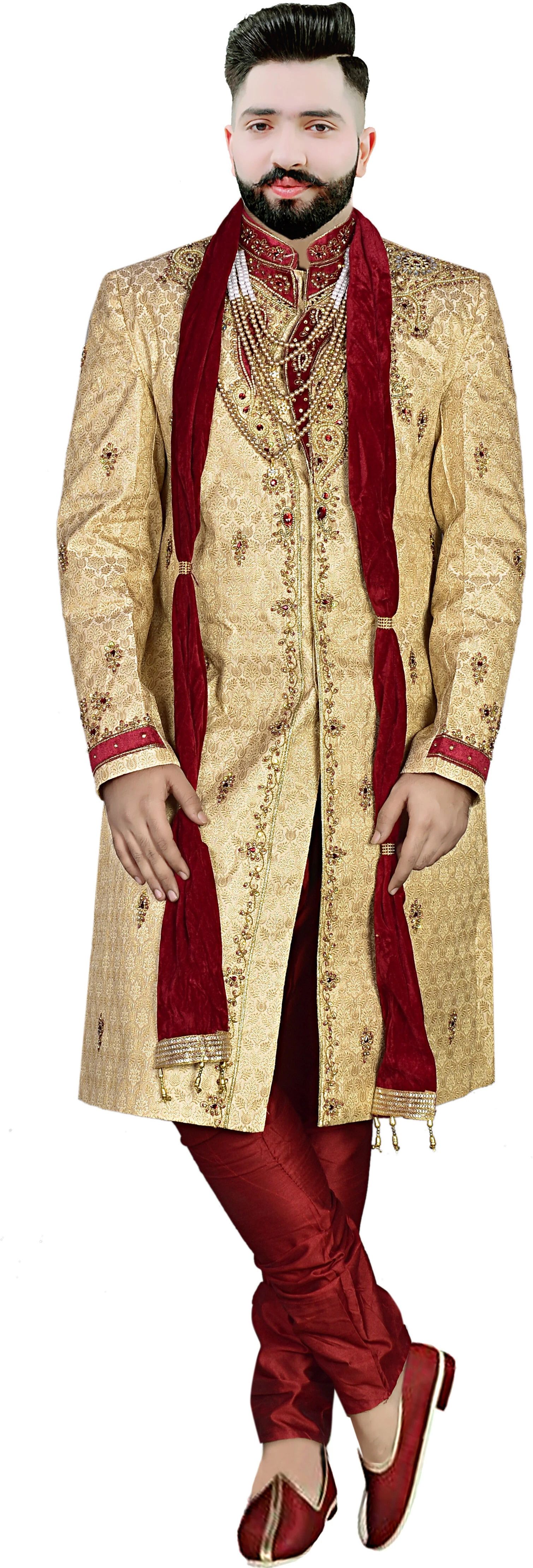 DIAMOND Gold Jacquard - Look Regal for Weddings Festivals & Special Events Embroidered Sherwani
