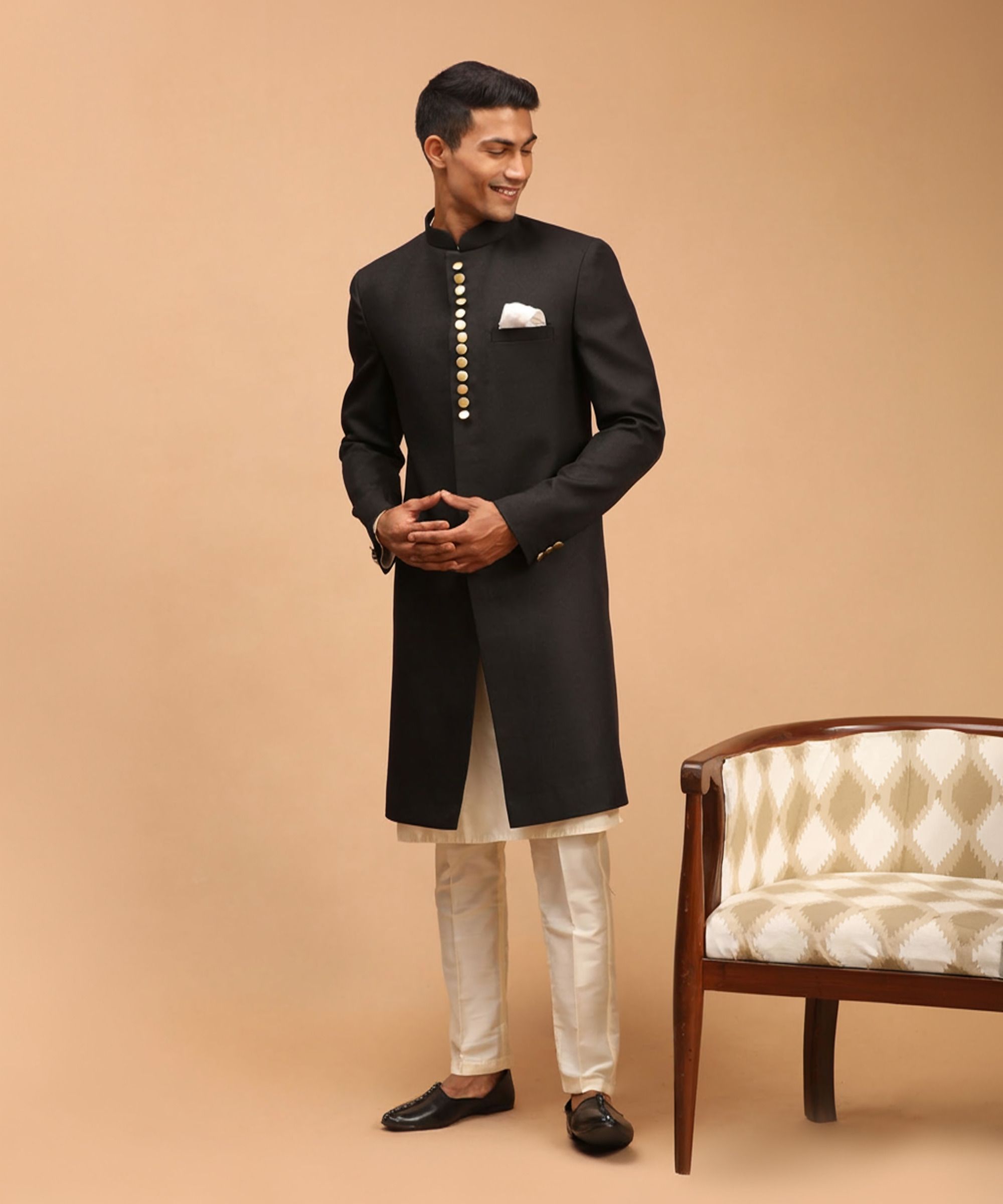 VASTRAMAY Solid Sherwani-image-40