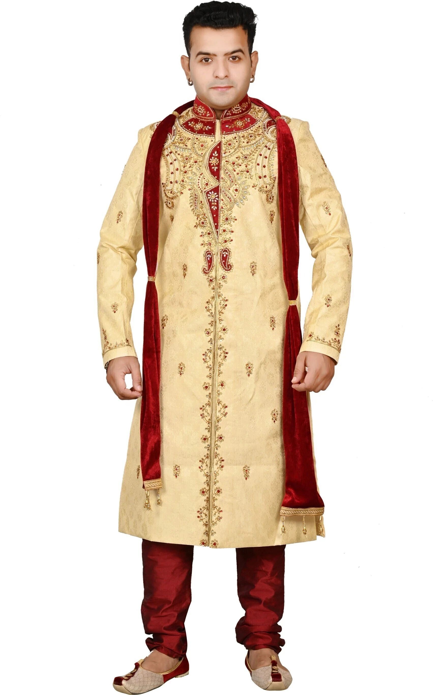 Diamond Style Gold Jacquard - Look Regal for Weddings Festivals & Special Events Embroidered Sherwani