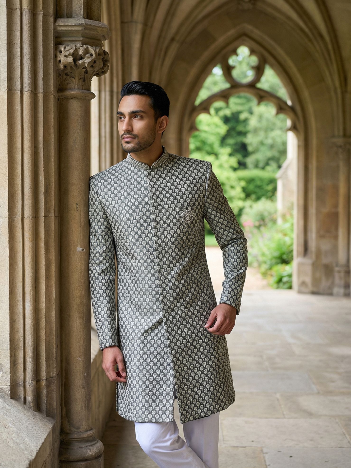 Jompers Self Design Sherwani-image-45
