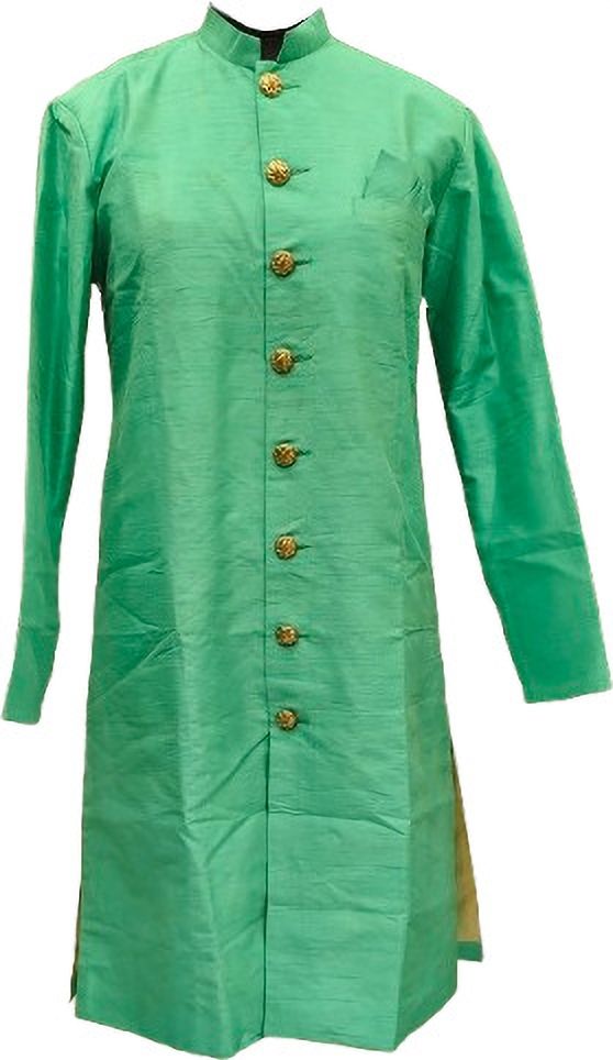 Desi Butik DesiButik Men's Light Green Silk Blend Intricate Sherwani with Pant DBOS1075 Embellished Sherwani