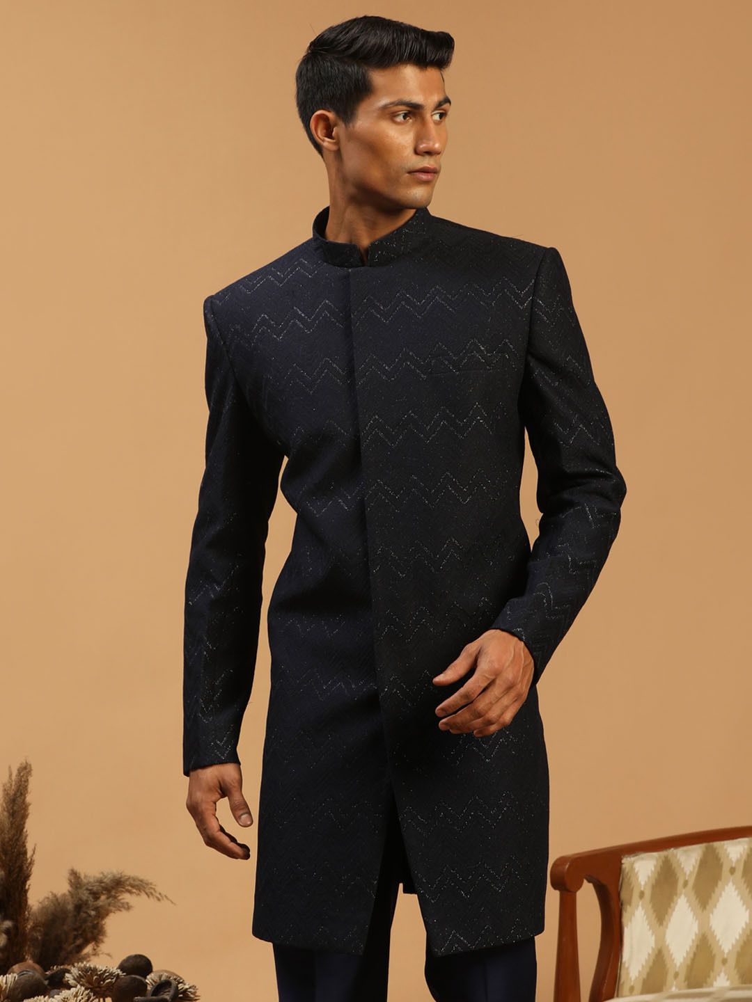 VASTRAMAY Self Design, Woven Sherwani-picture-12