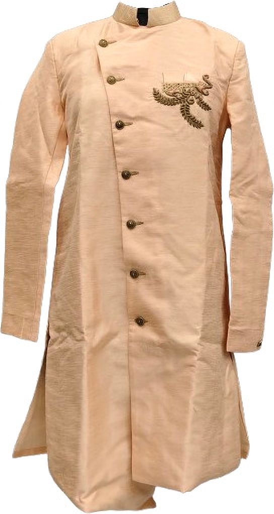 Desi Butik DesiButik Men's Peach Silk Blend Traditional Sherwani with Pant DBOS1079 Embellished Sherwani-picture-57