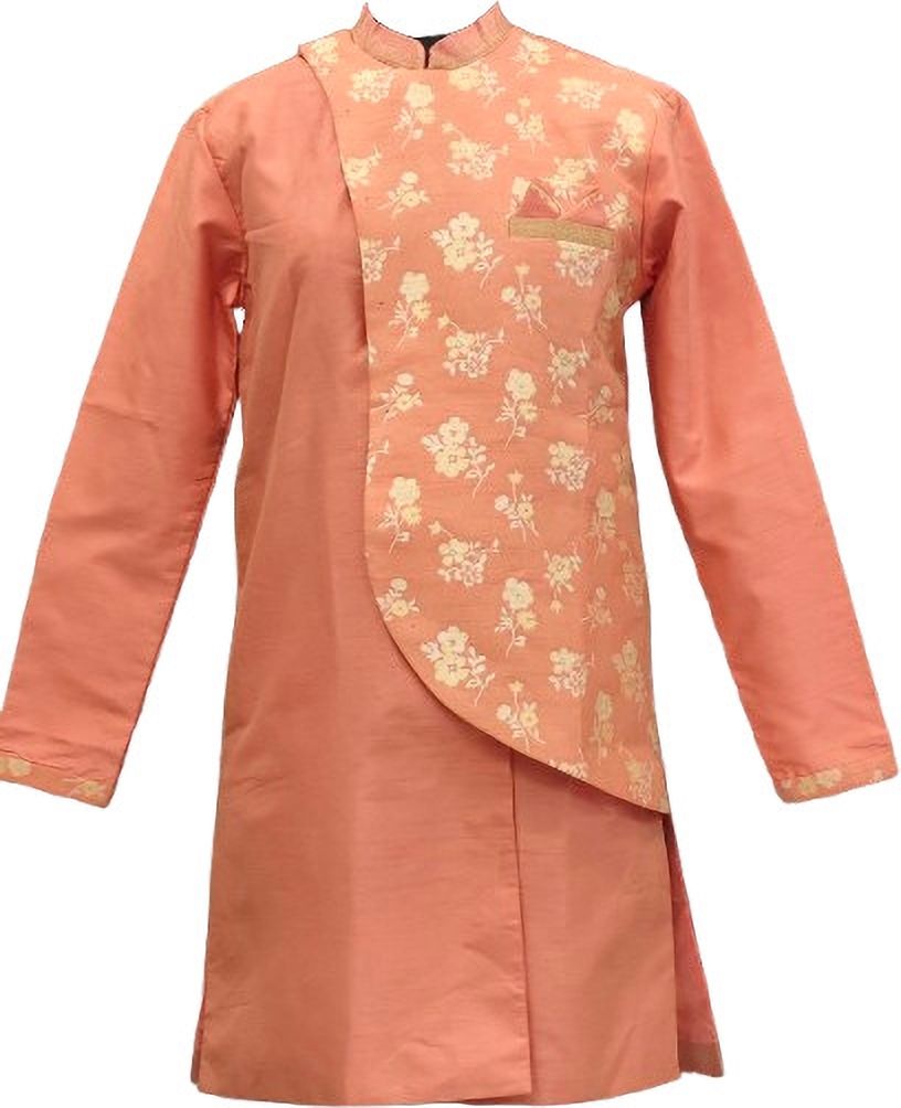 Desi Butik DesiButik Men's Peach Silk Blend Intricate Sherwani with Pant DBOS1059 Embellished Sherwani-picture-11